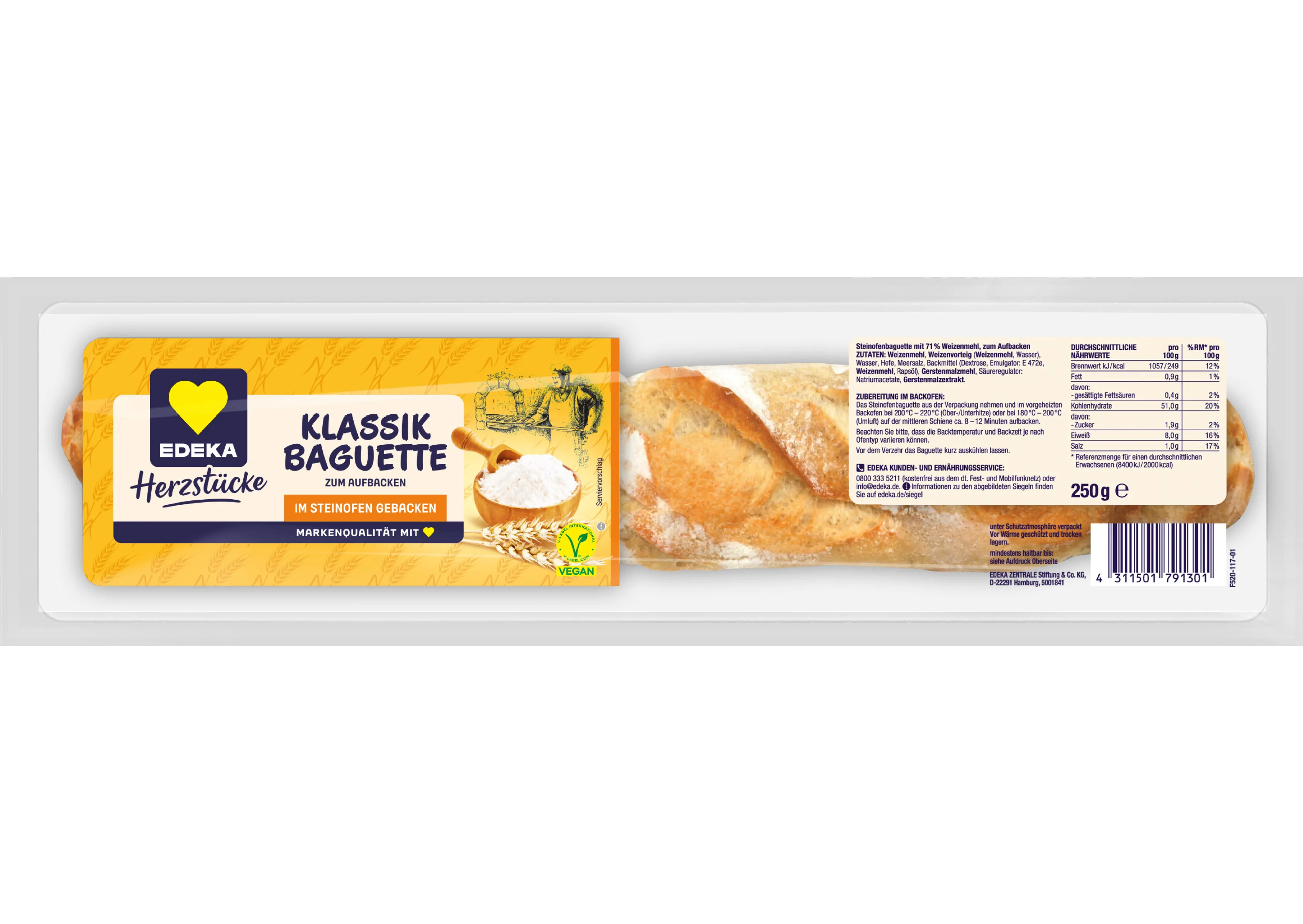 EDEKA Herzstücke Klassik Baguette zum Aufbacken (250 Gramm-Verpackung)