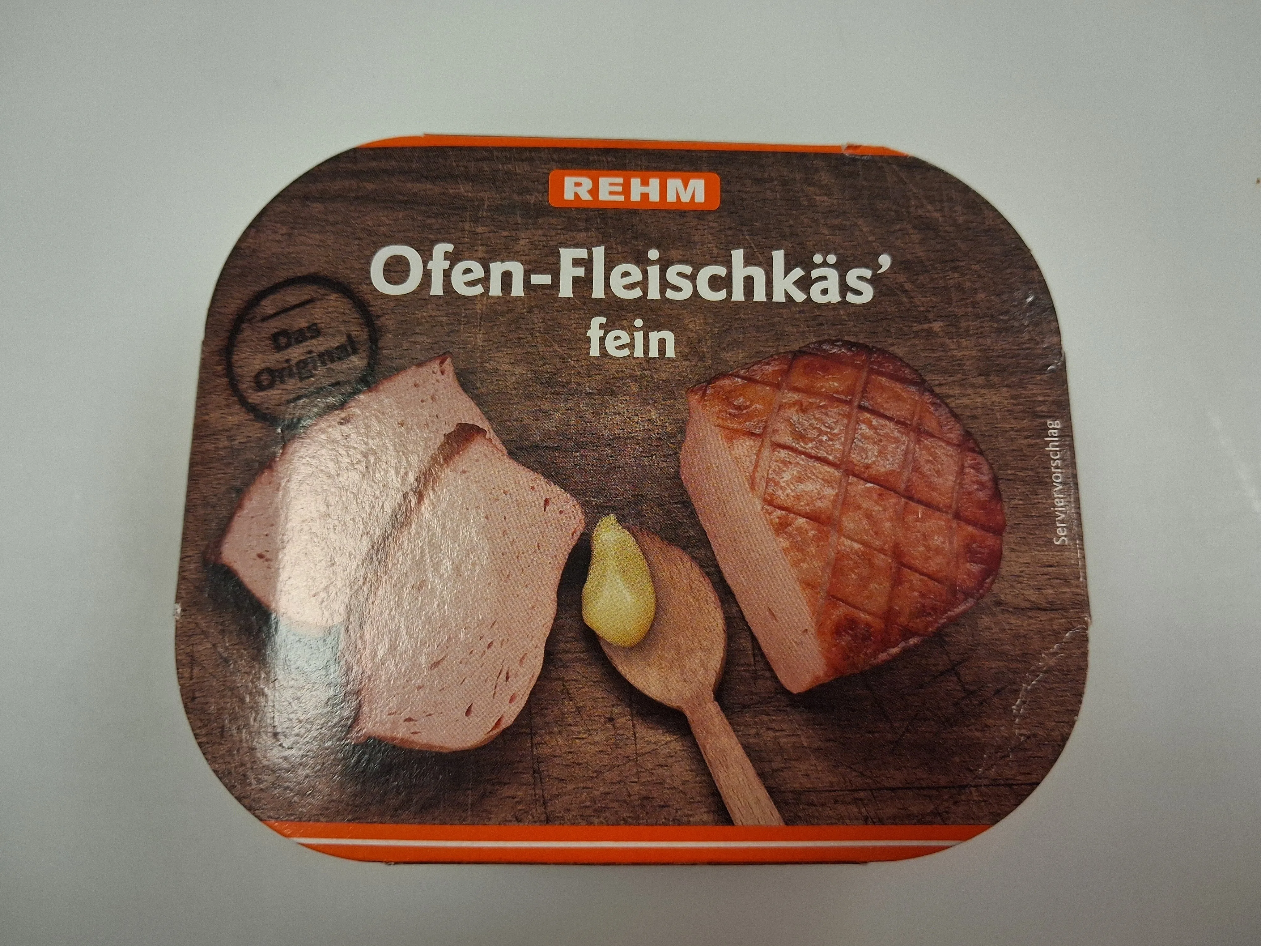 „Ofen-Fleischkäs fein“ der Marke Rehm, 220 Gramm