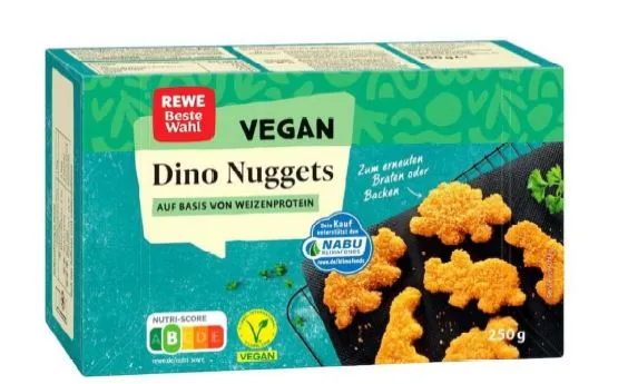 Vegane Dino Nuggets, tiefgefroren, 250 Gramm Verpackung